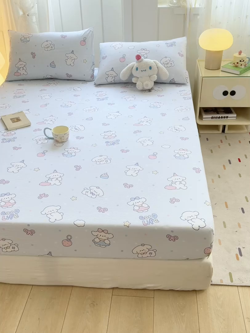 91家纺网 家纺一手货源 找家纺 喜居 2025新款A类原棉双层纱床笠 可爱狗