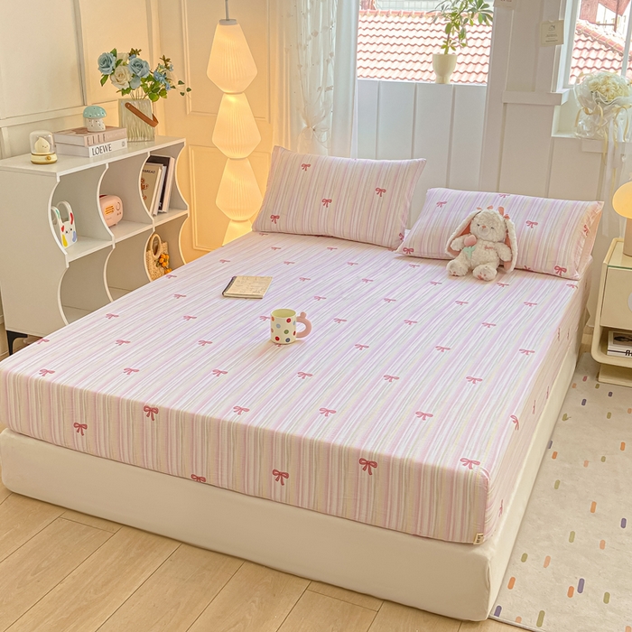 91家纺网 家纺一手货源 找家纺 喜居 2025新款A类原棉双层纱床笠 梦露