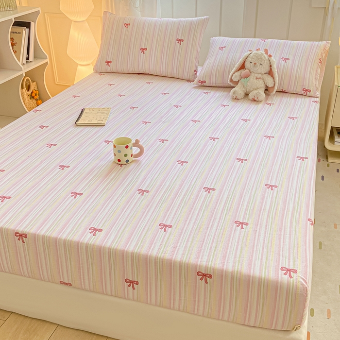 91家纺网 家纺一手货源 找家纺 喜居 2025新款A类原棉双层纱床笠 梦露