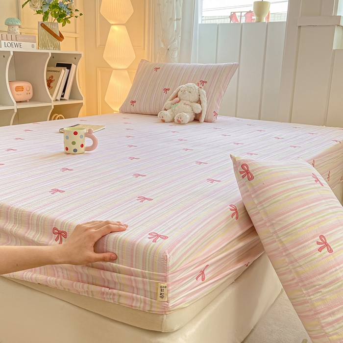 91家纺网 家纺一手货源 找家纺 喜居 2025新款A类原棉双层纱床笠 梦露