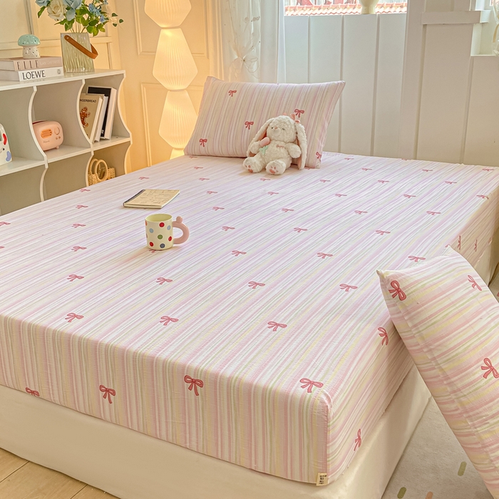 91家纺网 家纺一手货源 找家纺 喜居 2025新款A类原棉双层纱床笠 梦露