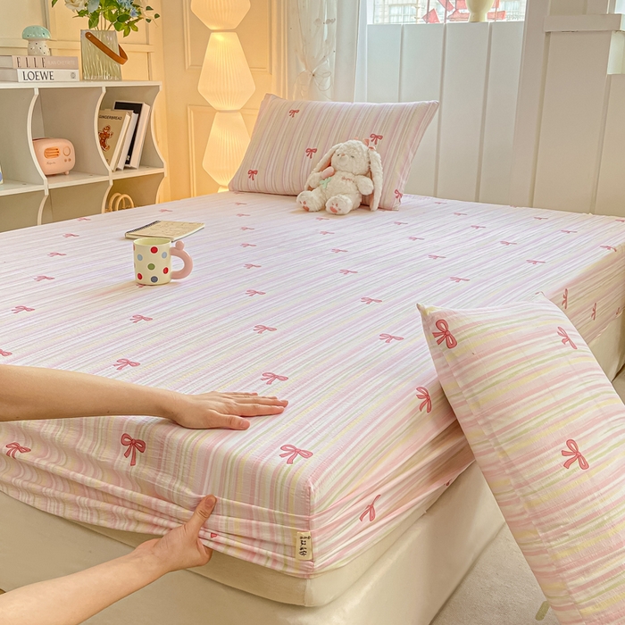 91家纺网 家纺一手货源 找家纺 喜居 2025新款A类原棉双层纱床笠 梦露