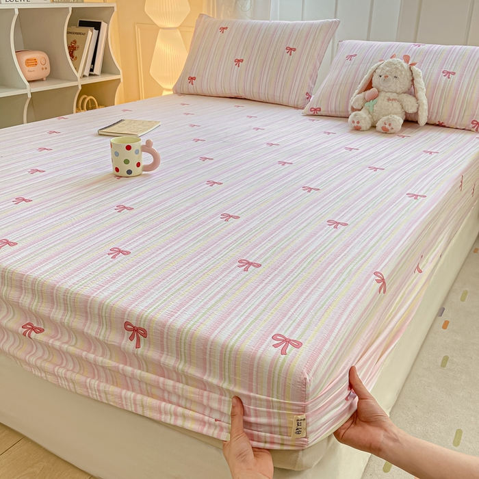 91家纺网 家纺一手货源 找家纺 喜居 2025新款A类原棉双层纱床笠 梦露