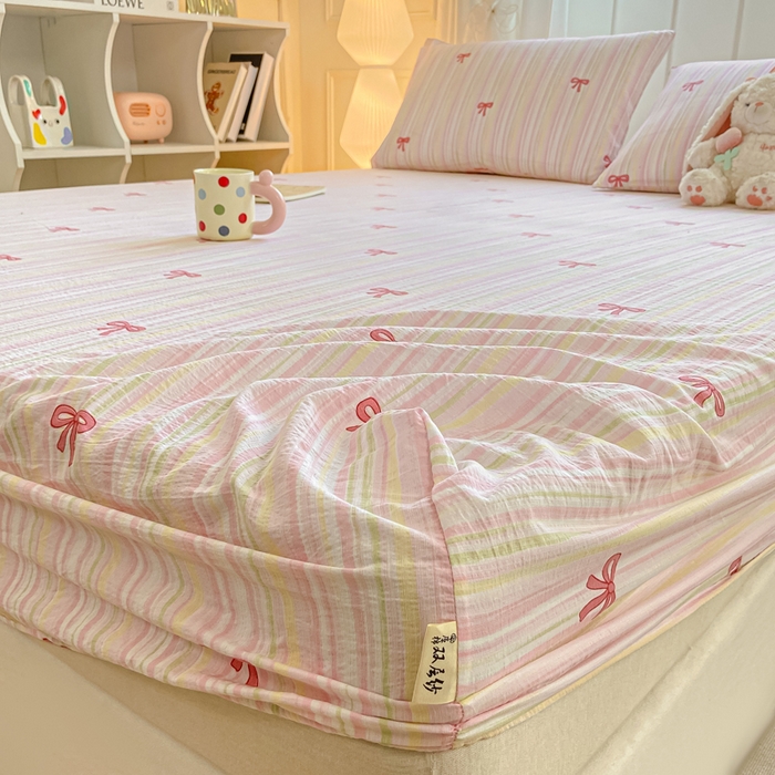 91家纺网 家纺一手货源 找家纺 喜居 2025新款A类原棉双层纱床笠 梦露