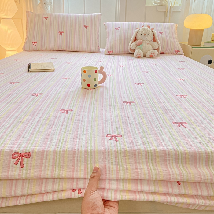 91家纺网 家纺一手货源 找家纺 喜居 2025新款A类原棉双层纱床笠 梦露