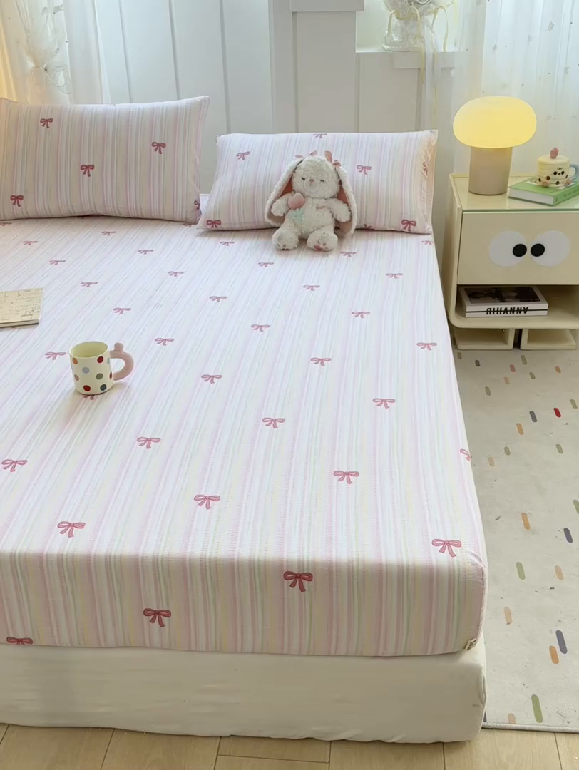 91家纺网 家纺一手货源 找家纺 喜居 2025新款A类原棉双层纱床笠 梦露