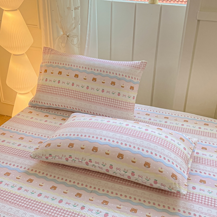 91家纺网 家纺一手货源 找家纺 喜居 2025新款A类原棉双层纱床笠 米丽