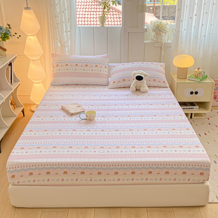 91家纺网 家纺一手货源 找家纺 喜居 2025新款A类原棉双层纱床笠 米丽