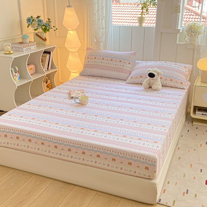 91家纺网 家纺一手货源 找家纺 喜居 2025新款A类原棉双层纱床笠 米丽