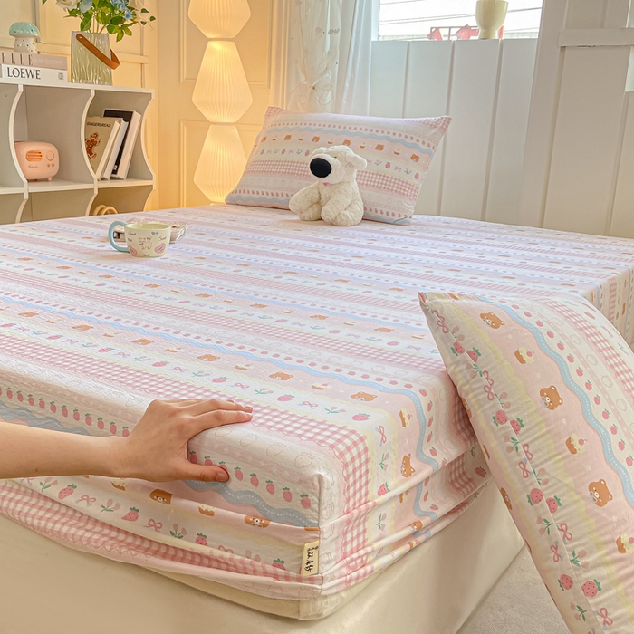 91家纺网 家纺一手货源 找家纺 喜居 2025新款A类原棉双层纱床笠 米丽