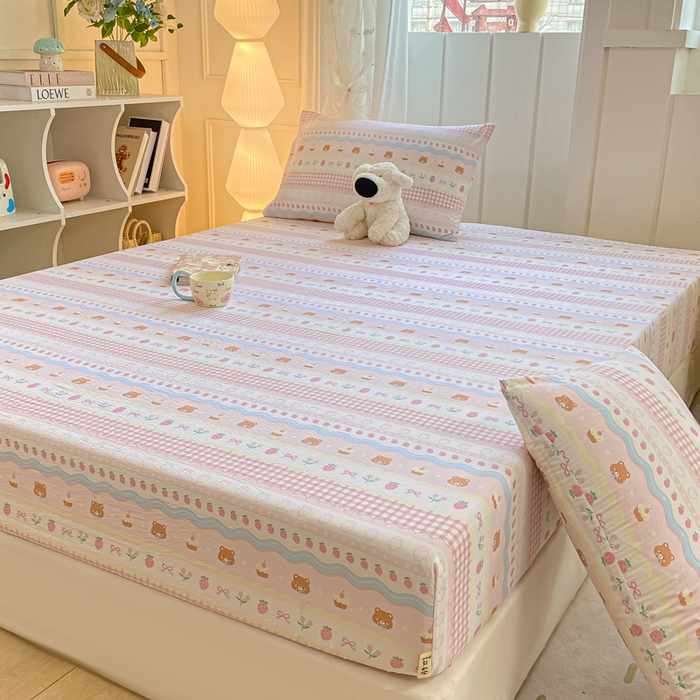 91家纺网 家纺一手货源 找家纺 喜居 2025新款A类原棉双层纱床笠 米丽