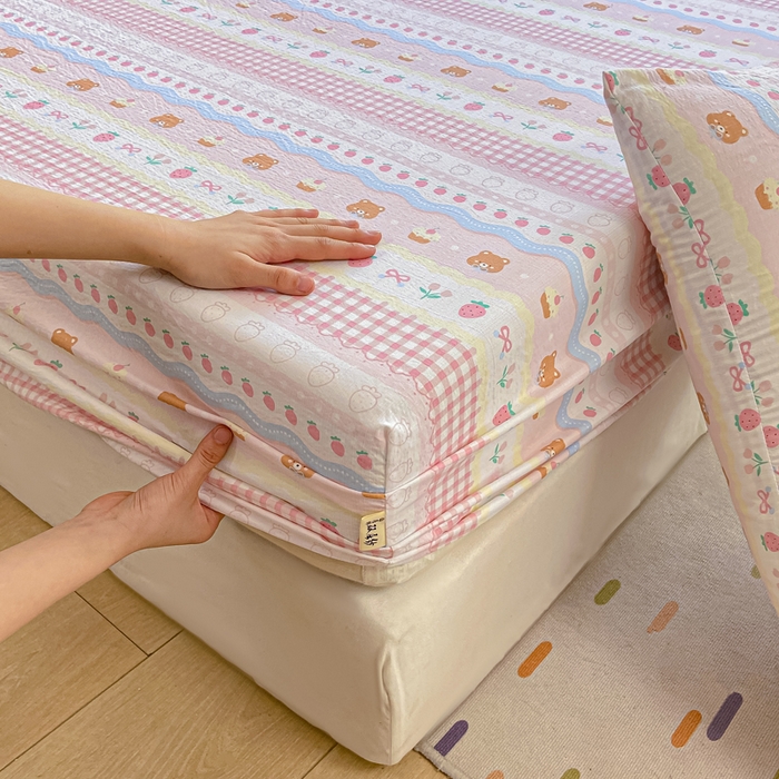 91家纺网 家纺一手货源 找家纺 喜居 2025新款A类原棉双层纱床笠 米丽