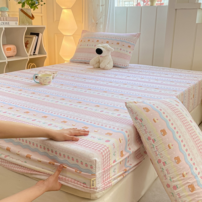 91家纺网 家纺一手货源 找家纺 喜居 2025新款A类原棉双层纱床笠 米丽