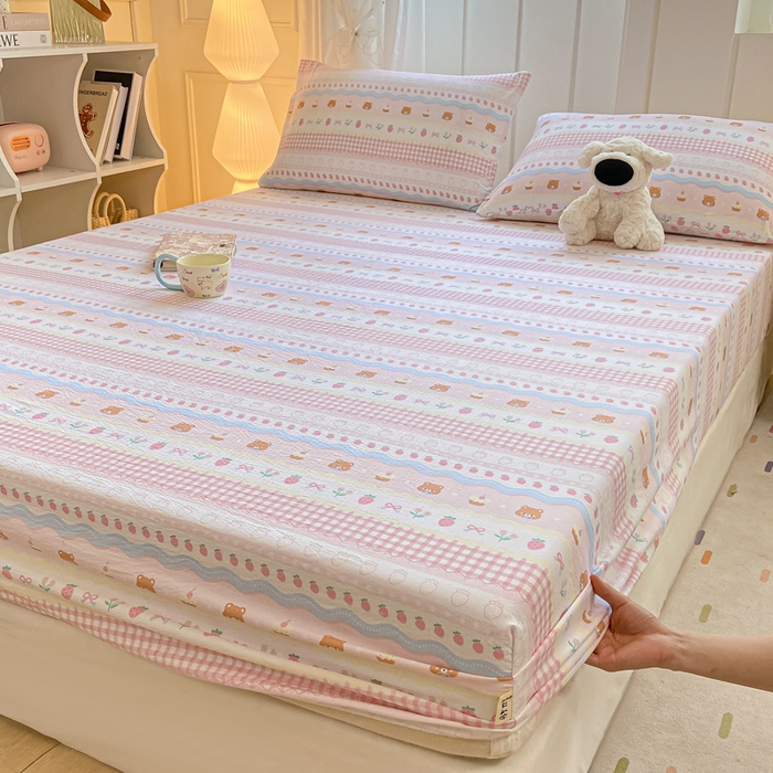 91家纺网 家纺一手货源 找家纺 喜居 2025新款A类原棉双层纱床笠 米丽