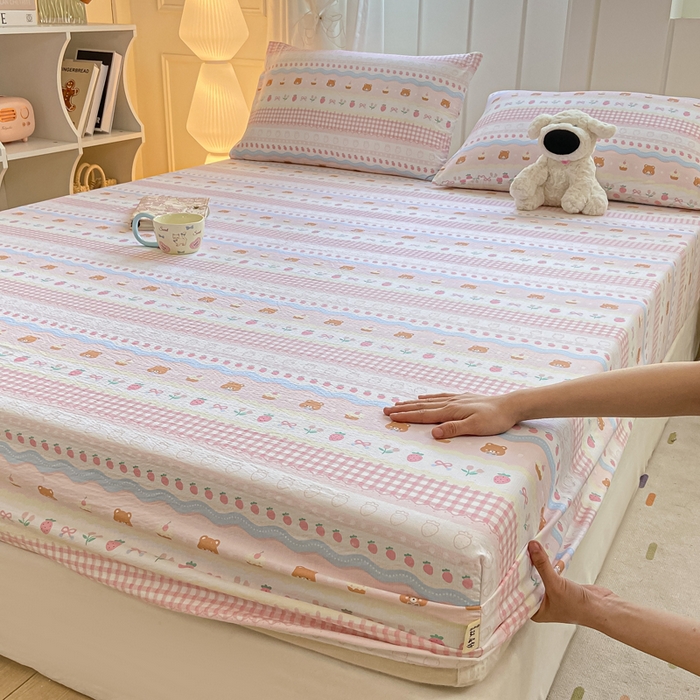 91家纺网 家纺一手货源 找家纺 喜居 2025新款A类原棉双层纱床笠 米丽