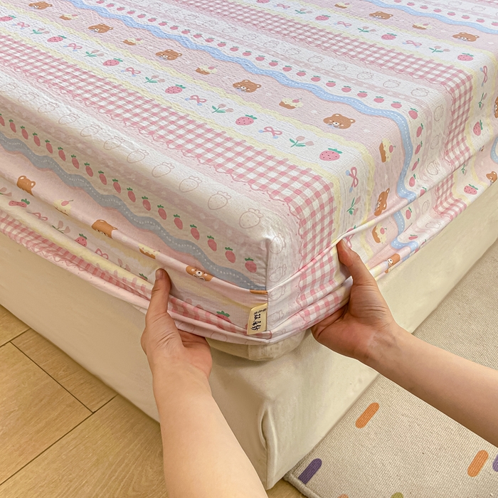 91家纺网 家纺一手货源 找家纺 喜居 2025新款A类原棉双层纱床笠 米丽