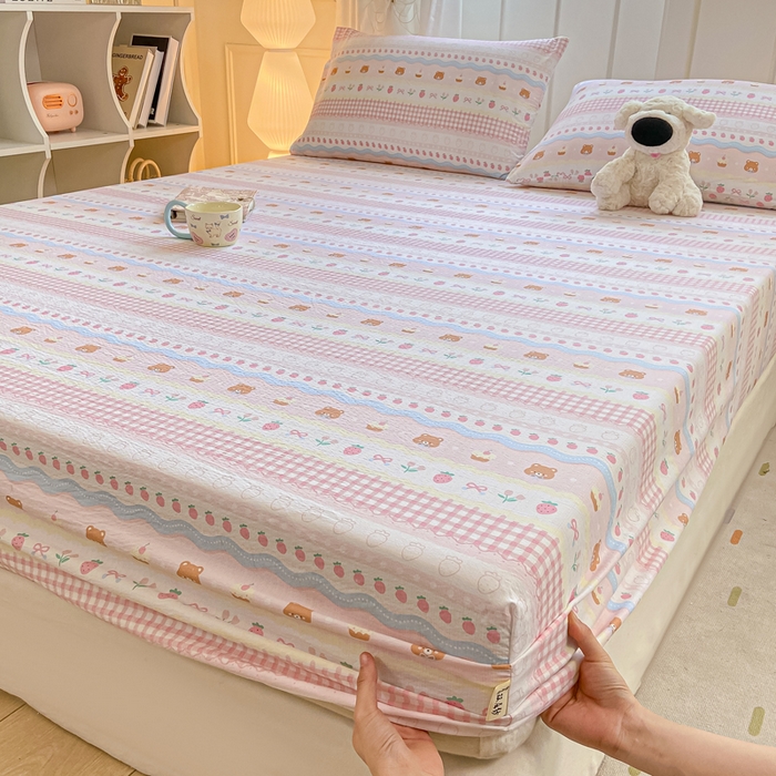 91家纺网 家纺一手货源 找家纺 喜居 2025新款A类原棉双层纱床笠 米丽