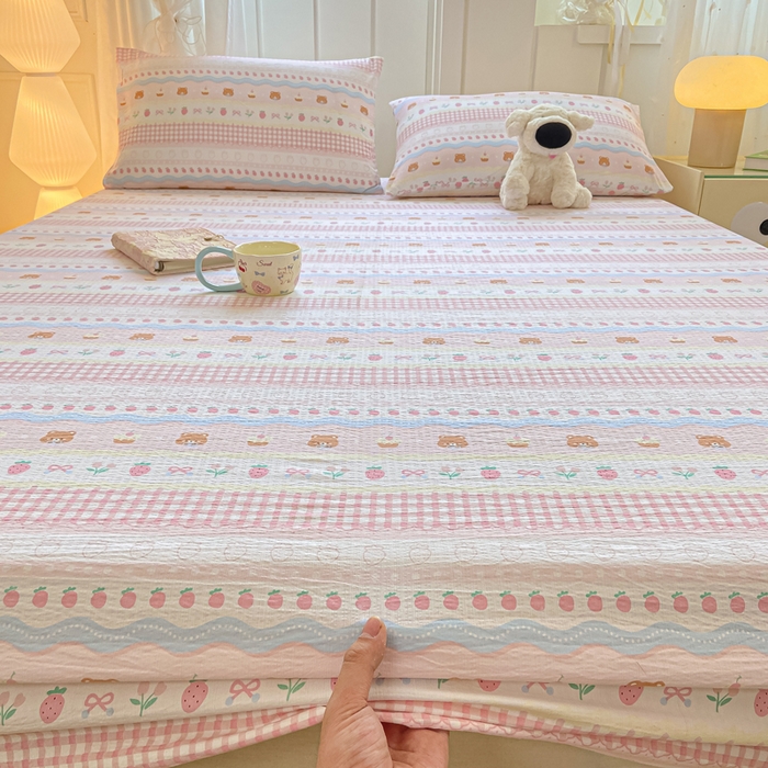 91家纺网 家纺一手货源 找家纺 喜居 2025新款A类原棉双层纱床笠 米丽