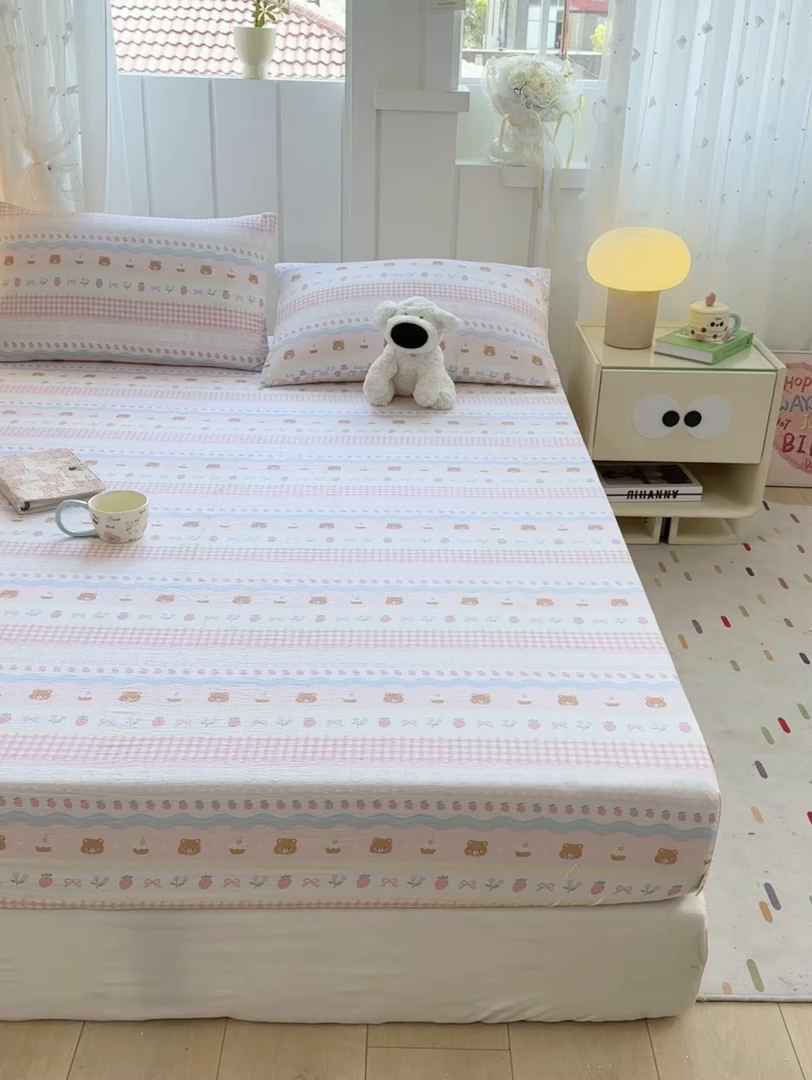 91家纺网 家纺一手货源 找家纺 喜居 2025新款A类原棉双层纱床笠 米丽