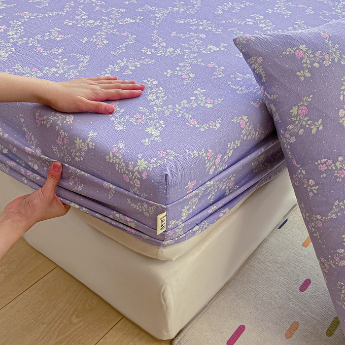 91家纺网 家纺一手货源 找家纺 喜居 2025新款A类原棉双层纱床笠 绮梦