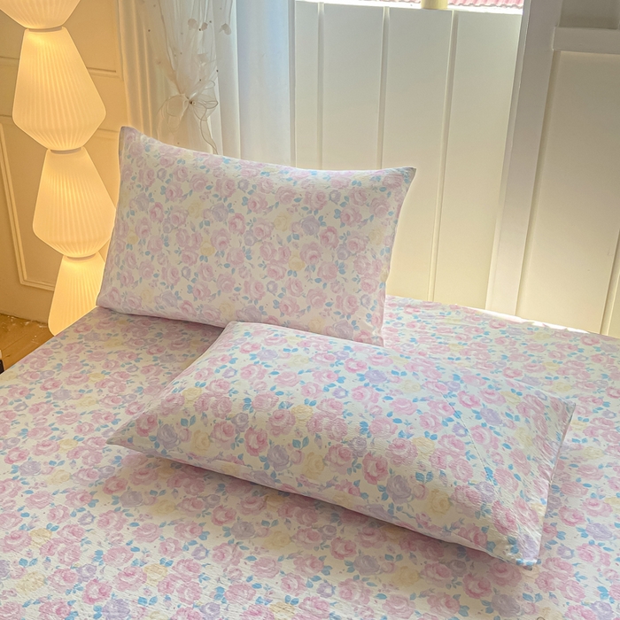 91家纺网 家纺一手货源 找家纺 喜居 2025新款A类原棉双层纱床笠 芊芊花海