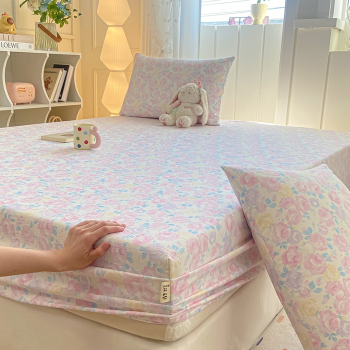 91家纺网 家纺一手货源 找家纺 喜居 2025新款A类原棉双层纱床笠 芊芊花海