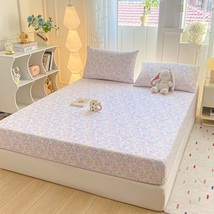 91家纺网 家纺一手货源 找家纺 喜居 2025新款A类原棉双层纱床笠 芊芊花海