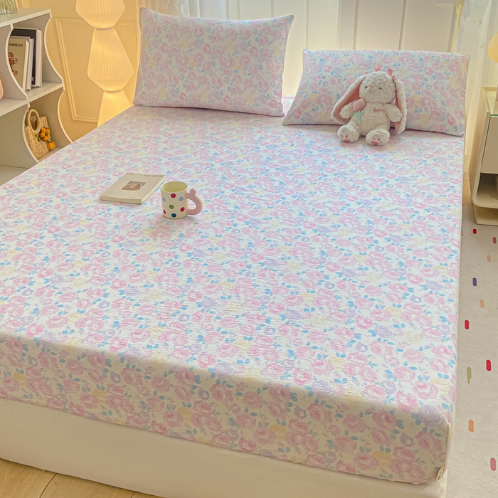 91家纺网 家纺一手货源 找家纺 喜居 2025新款A类原棉双层纱床笠 芊芊花海