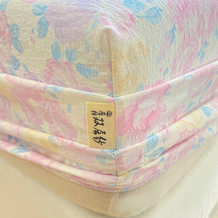 91家纺网 家纺一手货源 找家纺 喜居 2025新款A类原棉双层纱床笠 芊芊花海