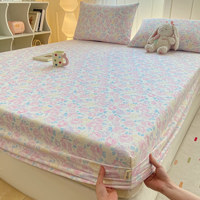 91家纺网 家纺一手货源 找家纺 喜居 2025新款A类原棉双层纱床笠 芊芊花海