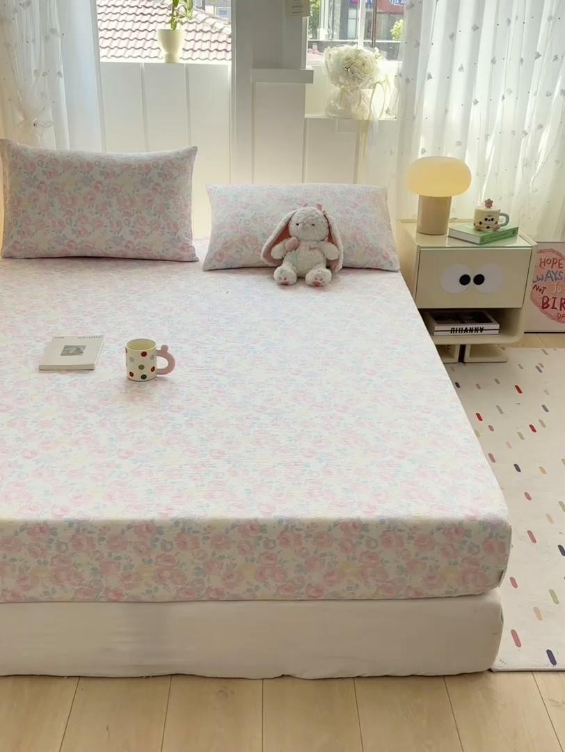 91家纺网 家纺一手货源 找家纺 喜居 2025新款A类原棉双层纱床笠 芊芊花海