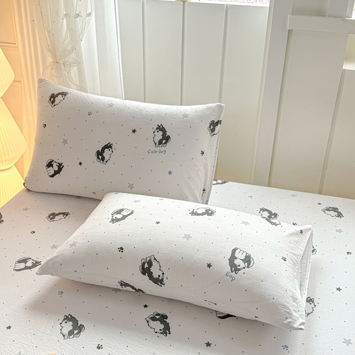 91家纺网 家纺一手货源 找家纺 喜居 2025新款A类原棉双层纱床笠 小边牧