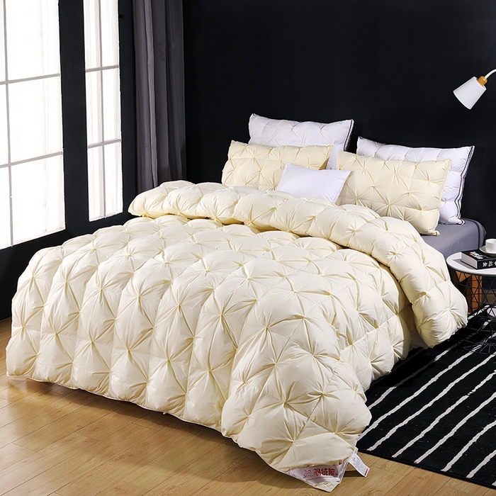91家纺网 家纺一手货源 找家纺 呆头鹅羽绒工厂店 2025新款全棉防羽布羽绒被-扭花款 白鹅绒鸭绒被子被芯羽绒工厂店 黄色