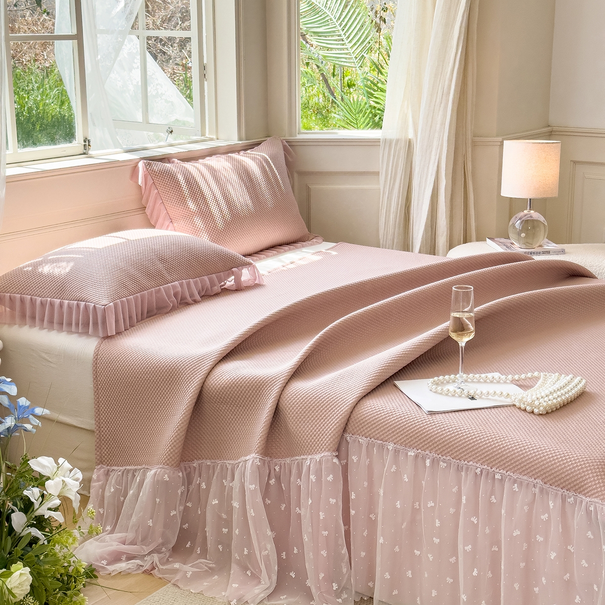 91家纺网 家纺一手货源 找家纺 （总）恋尚羽家纺 2025PE高分子复合软凉席豆豆席大床裙三件套-小欢喜