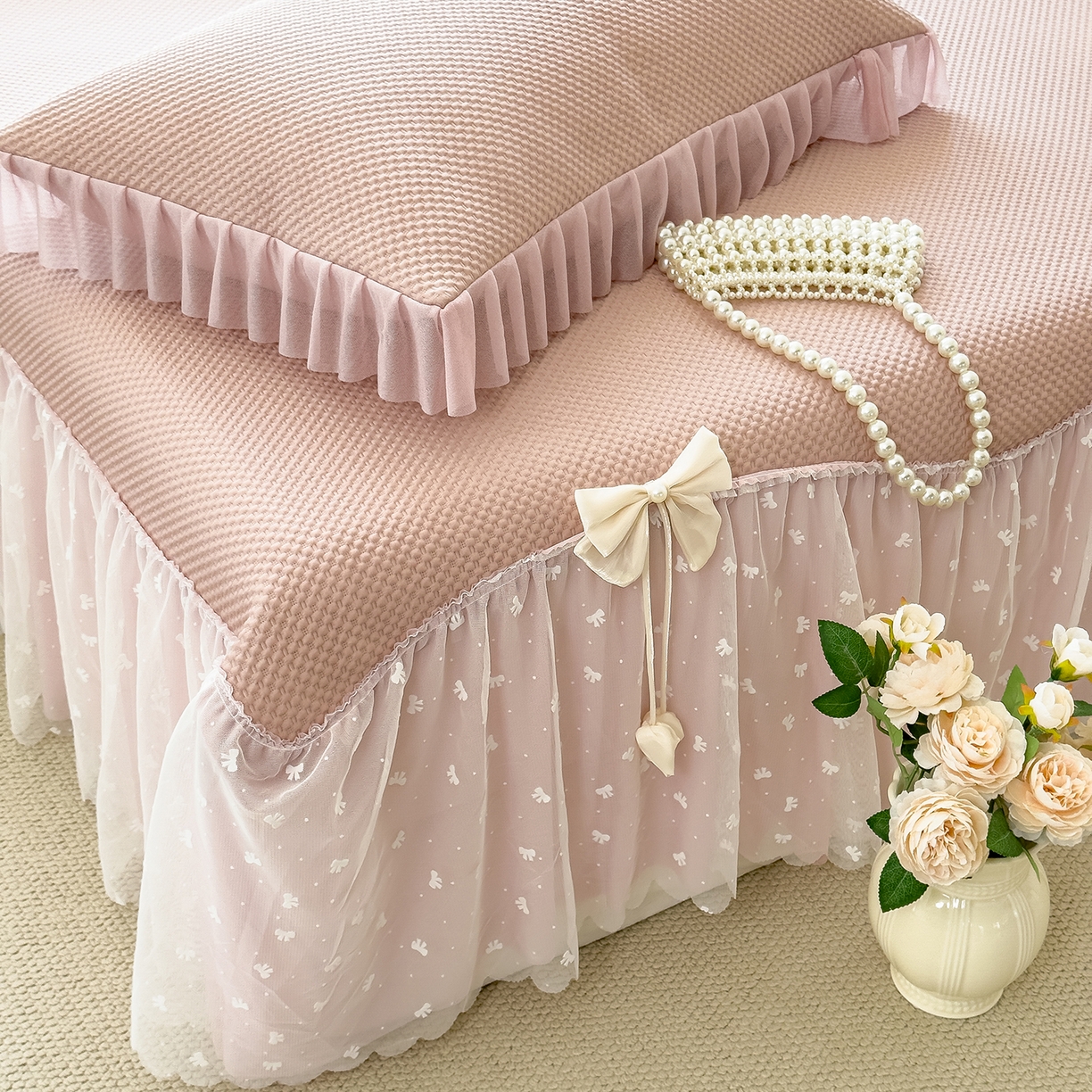 91家纺网 家纺一手货源 找家纺 （总）恋尚羽家纺 2025PE高分子复合软凉席豆豆席大床裙三件套-小欢喜