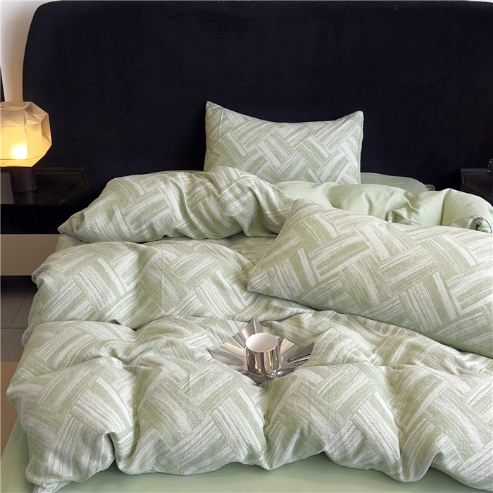 91家纺网 家纺一手货源 找家纺 （总）优品阁 2025新款全棉纯棉A类人字纹三层纱提花四件套-摩登系列