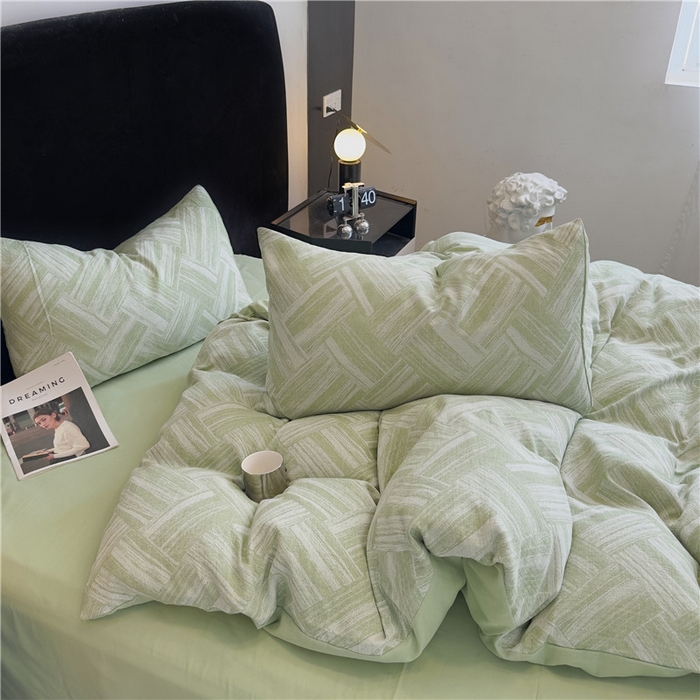 91家纺网 家纺一手货源 找家纺 （总）优品阁 2025新款全棉纯棉A类人字纹三层纱提花四件套-摩登系列