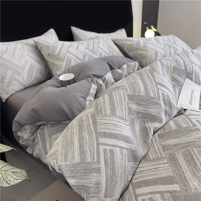 91家纺网 家纺一手货源 找家纺 （总）优品阁 2025新款全棉纯棉A类人字纹三层纱提花四件套-摩登系列