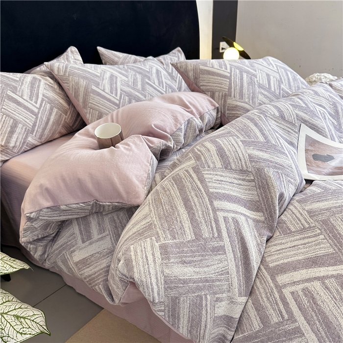 91家纺网 家纺一手货源 找家纺 （总）优品阁 2025新款全棉纯棉A类人字纹三层纱提花四件套-摩登系列