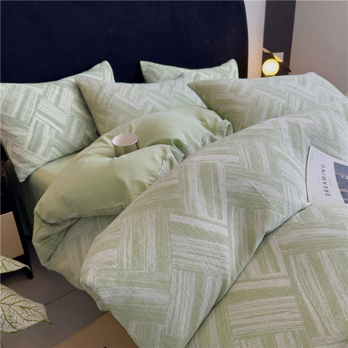 优品阁 2025新款全棉纯棉A类人字纹三层纱提花四件套-摩登系列 摩登-绿
