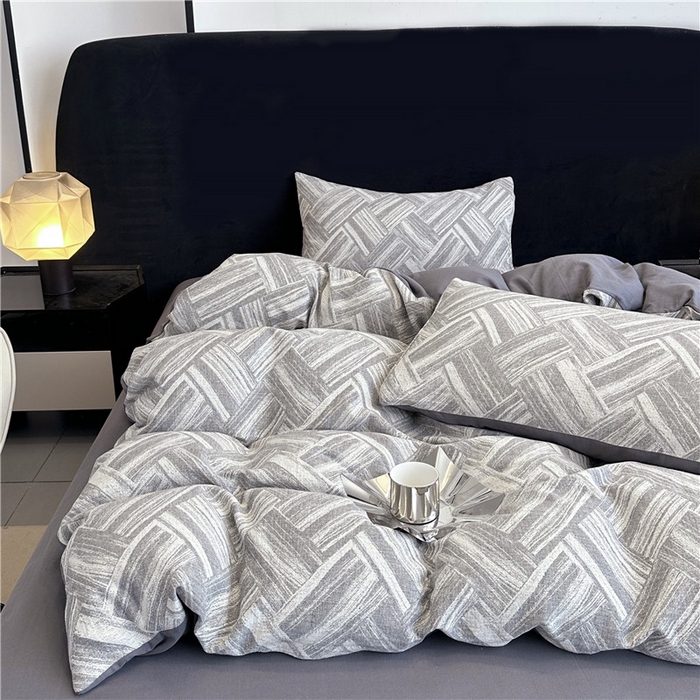 91家纺网 家纺一手货源 找家纺 优品阁 2025新款全棉纯棉A类人字纹三层纱提花四件套-摩登系列 摩登-深灰