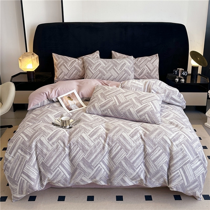 91家纺网 家纺一手货源 找家纺 优品阁 2025新款全棉纯棉A类人字纹三层纱提花四件套-摩登系列 摩登-紫