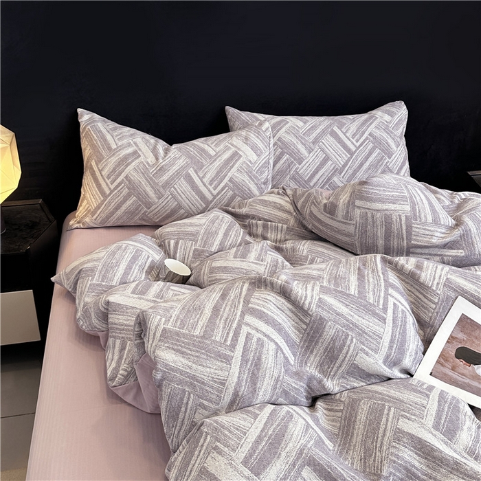 91家纺网 家纺一手货源 找家纺 优品阁 2025新款全棉纯棉A类人字纹三层纱提花四件套-摩登系列 摩登-紫