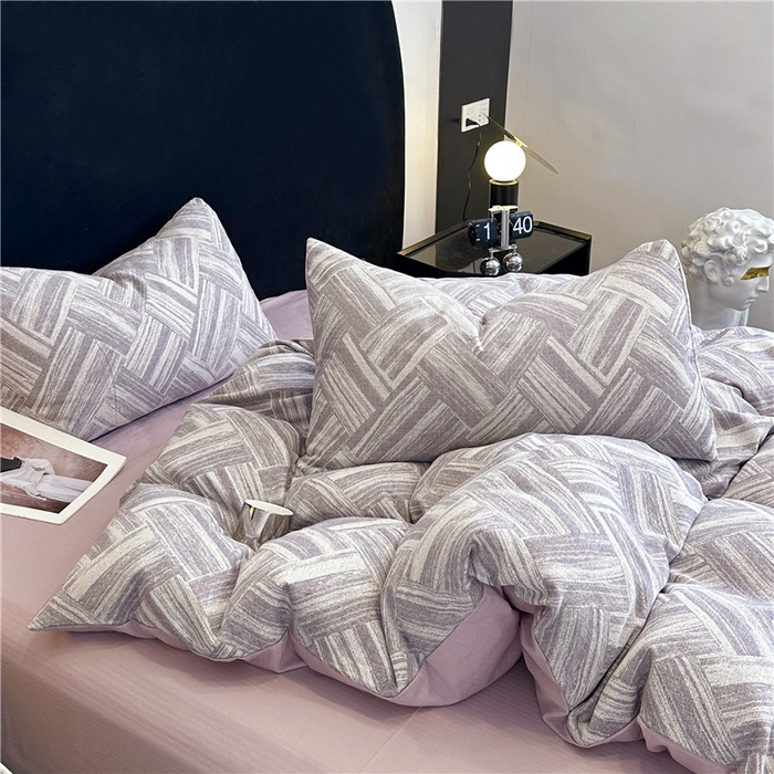 91家纺网 家纺一手货源 找家纺 优品阁 2025新款全棉纯棉A类人字纹三层纱提花四件套-摩登系列 摩登-紫