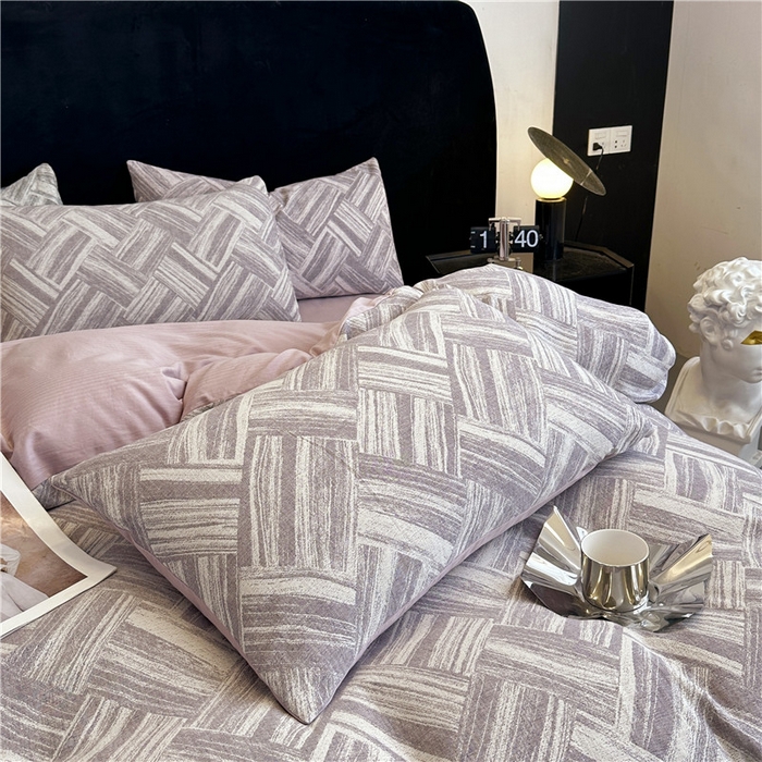 91家纺网 家纺一手货源 找家纺 优品阁 2025新款全棉纯棉A类人字纹三层纱提花四件套-摩登系列 摩登-紫