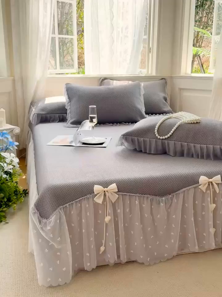 91家纺网 家纺一手货源 找家纺 恋尚羽家纺 2025PE高分子复合软凉席豆豆席大床裙三件套 灰色