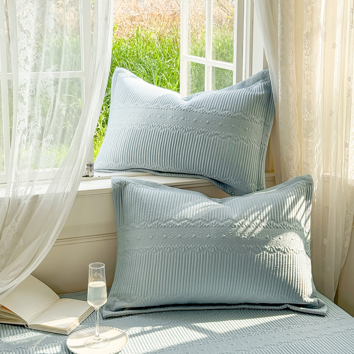 91家纺网 家纺一手货源 找家纺 恋尚羽家纺 2025PE高分子复合软凉席豆豆席大床裙三件套 兰色