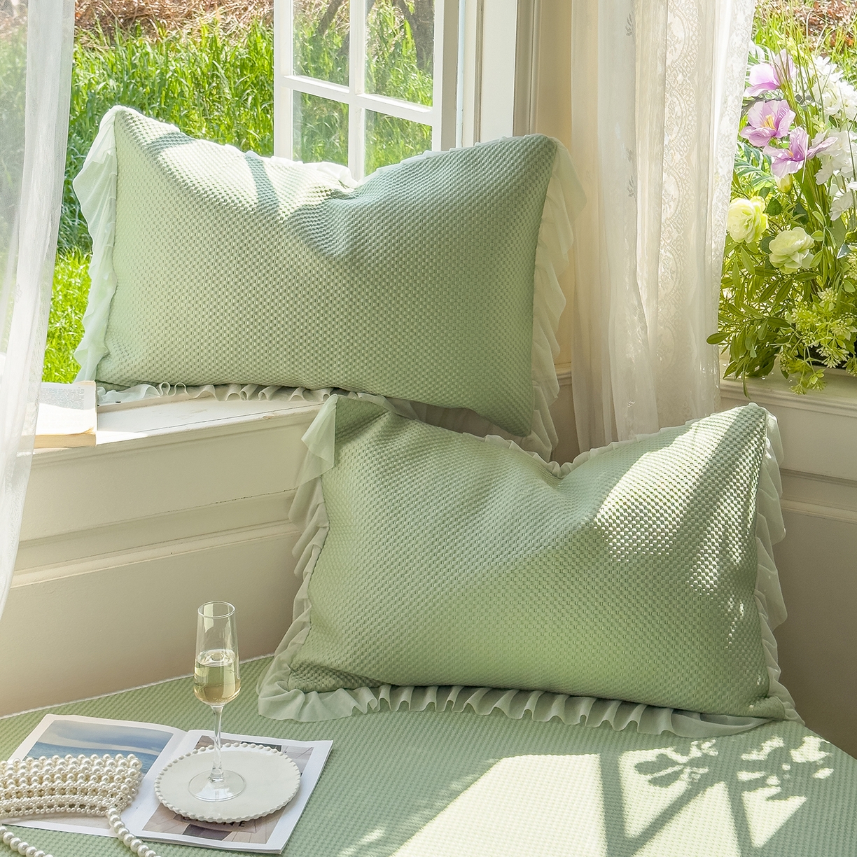 91家纺网 家纺一手货源 找家纺 恋尚羽家纺 2025PE高分子复合软凉席豆豆席大床裙三件套 绿色