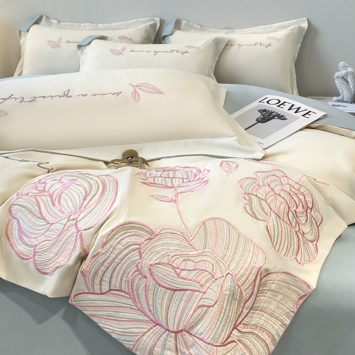 91家纺网 家纺一手货源 找家纺 青柚 2025新款A类亲肤棉刺绣四件套-塞利维亚 塞利维亚-白蓝