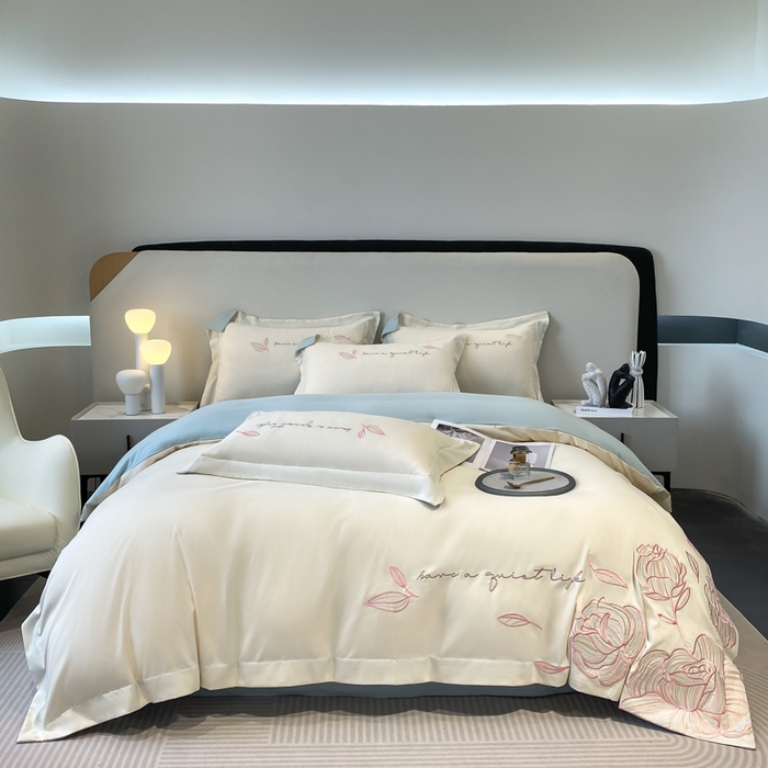 91家纺网 家纺一手货源 找家纺 青柚 2025新款A类亲肤棉刺绣四件套-塞利维亚 塞利维亚-白蓝